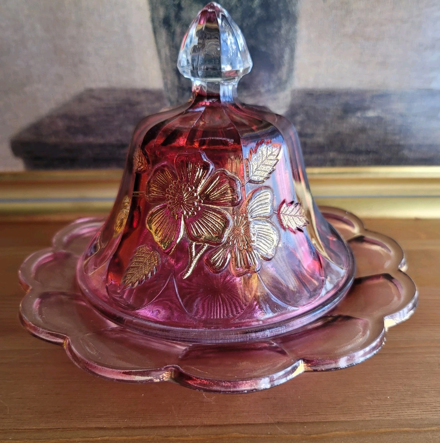 Antique EAPG Northwood Gold Rose Butter Dish Maiden’s Blush c1910