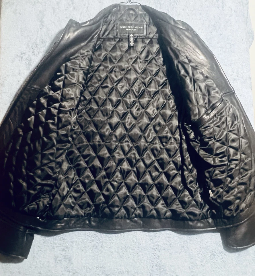 Chaqueta de cuero Cambridge Classics para hombre talla M negra bolsillos con cremallera completa vintage EE. UU. Foto 4 de 4