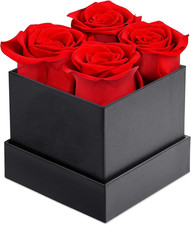 Forever Preserved Roses in Elegant Square Box   4 Real Eternal Flowers, Luxury B