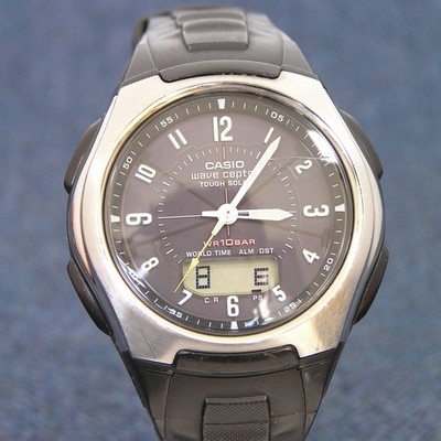 Casio WVA-430J 00s Retro Solar Funkuhr Resin Schwarz Japan Multiband Selten