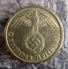 1938 German Nazi 3rd Reich Brass 5 Reichspfennig-F-Stuttgart  Mint V107