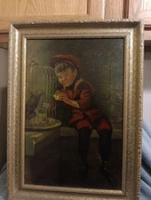 Antique Oil On Board Painting Entitled "Pretty Polly" Signed  E. R. In Red Lower