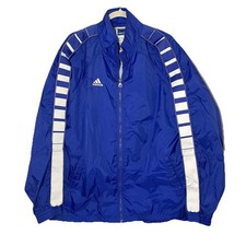 Adidas Logo Jacket Mens Size L Blue Striped Retro Soccer Full Zip 90s Track VTG