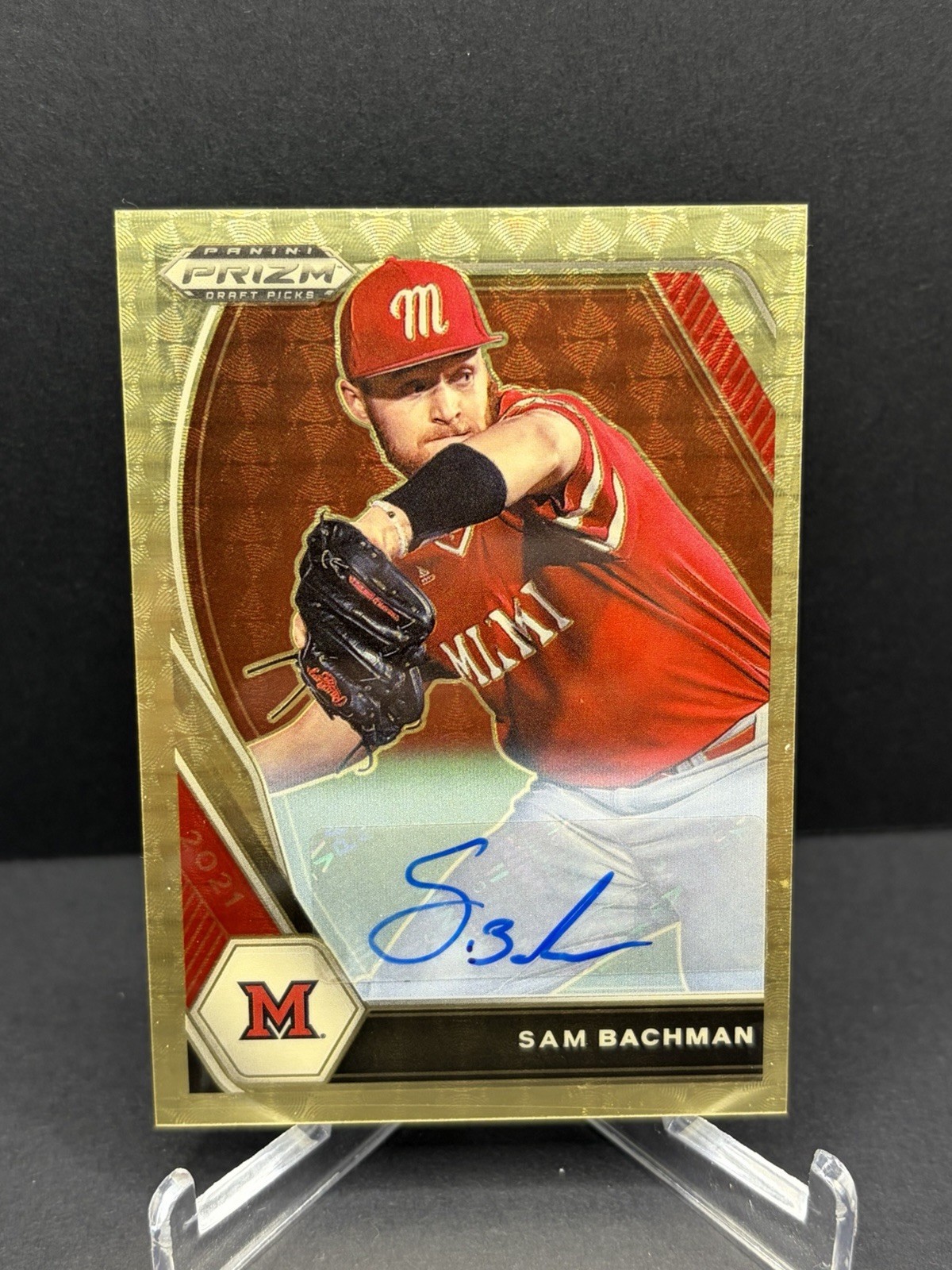2021 Prizm Draft Picks Sam Bachman Gold Vinyl Auto 1/1 #PDP9 Miami