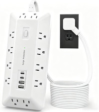 6 Ft Surge Protector Power Strip with 1800J, Extension Cord with Multiple Outlet