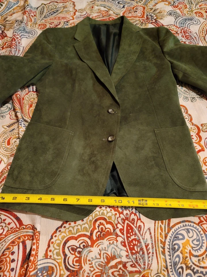 Blazer a medida vintage Lady Kingsridge para mujer talla 12 verde oscuro imitación gamuza Foto 3 de 4