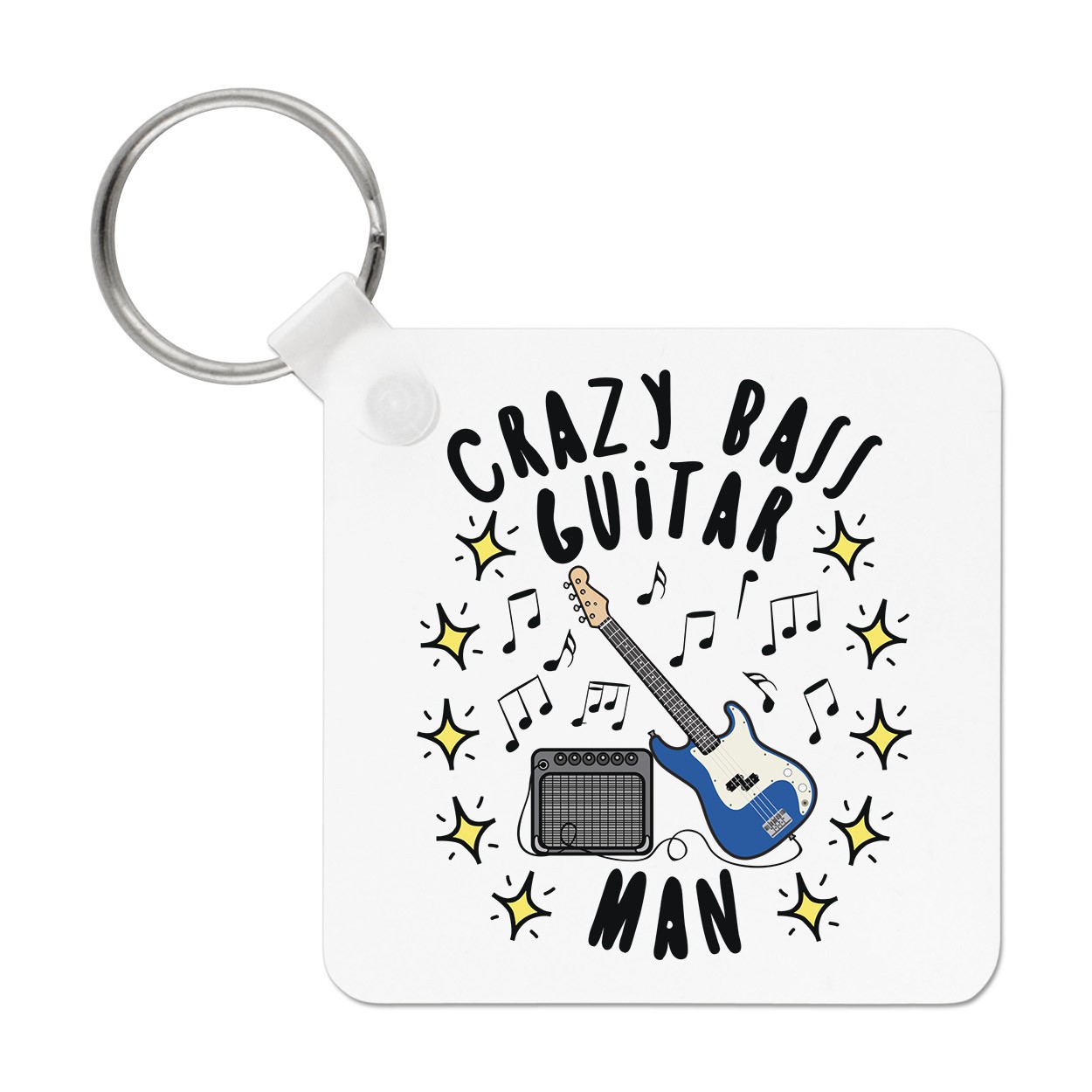 Crazy Bass Guitar Man Stars Keyring Key Chain Dad Fathers Day Boyfriend Funny