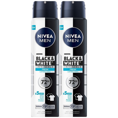 2 Pack x Nivea Men Black & White Invisible Fresh 72H Spray, 6.76oz. (200ml)