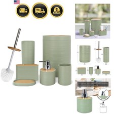 Bathroom Accessories Set 6 Piece Bamboo Bath Ensemble Soap Dispenser Toothbru...