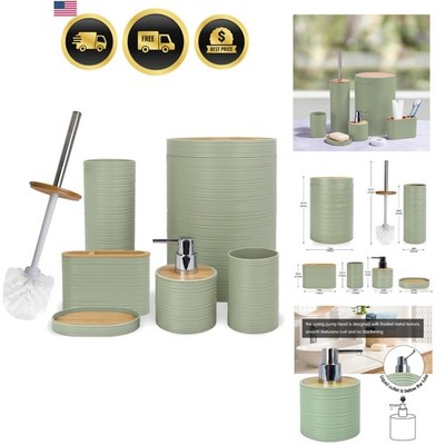 Bathroom Accessories Set 6 Piece Bamboo Bath Ensemble Soap Dispenser Toothbru...
