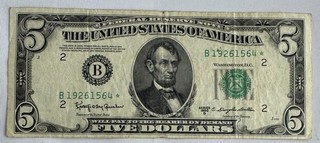 1950 $5 FRN Five Dollars STAR NOTE Paper Money Circulated Green Seal Currency