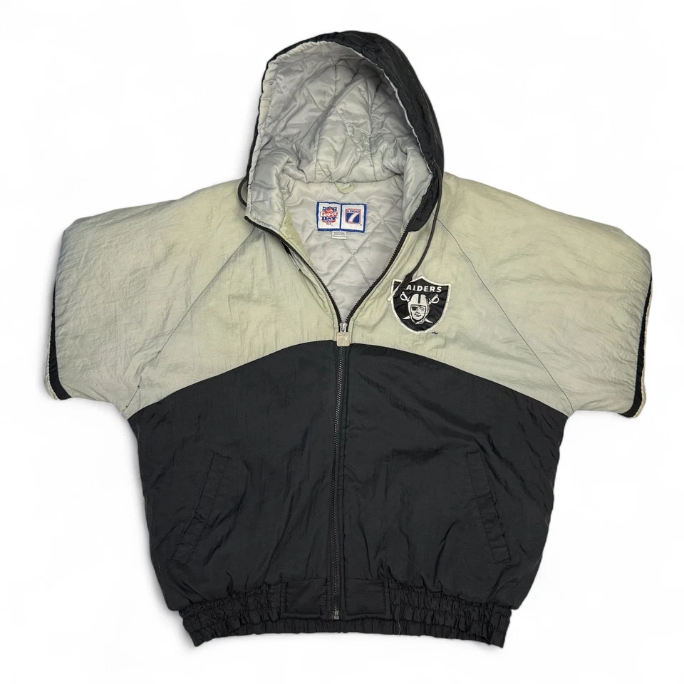 Vintage 90s Oakland Raiders Logo 7 NFL Hooded Jacket Black Gray Men’s L - Image 4 of 4