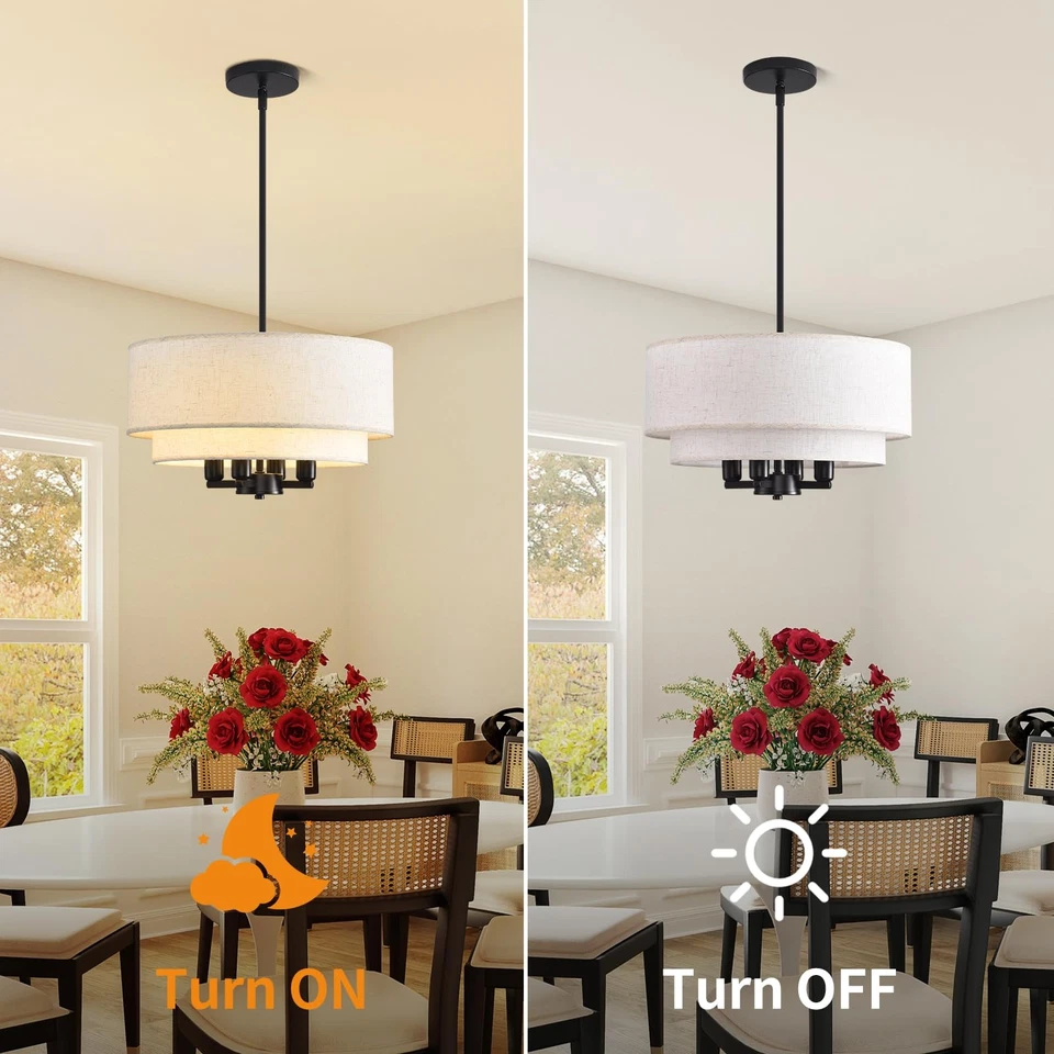 Lámparas colgantes de granja, candelabros de tambor de 15,7" con tela de 2 capas... Foto 2 de 4