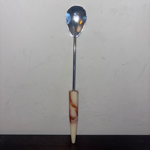 Vintage | MCM | Bakelite Marbled Amber | Iced Tea/Cocktail/Milkshake Spoon | 9"