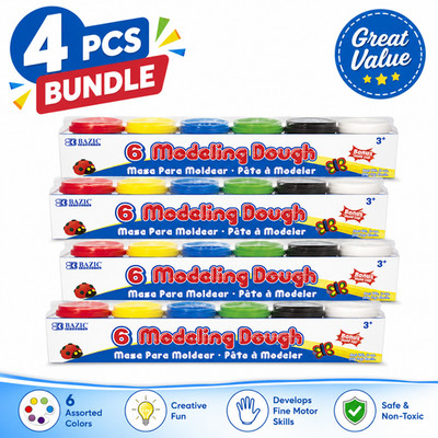 [Pack of 4] Bazic 6 Modeling Dough Set Assorted 2 oz Each w/ Bonus Mold Caps