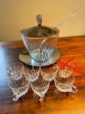 Bowle Set, Kristallglas, Versilberter Deckel, 6 Tassen