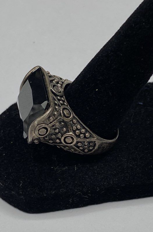 Sterling Silver Onyx Rectangular Stone Ring Size … - image 3