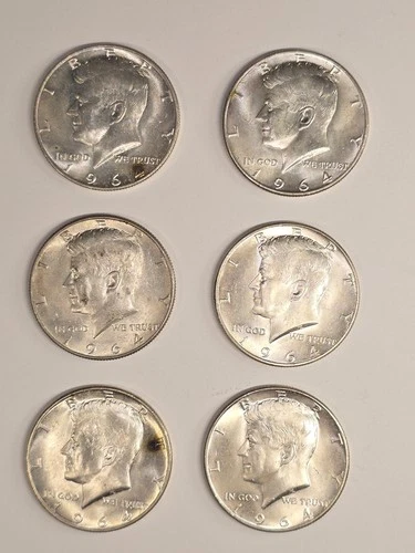 x6 1964 Kennedy half dollar (90% silver)