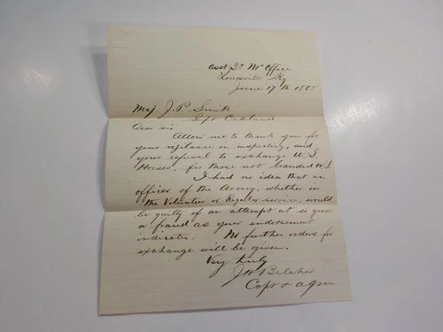 Civil War Letter 1865 Fraud Horses Guilty Louisville Kentucky Military Signed