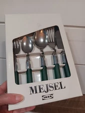 NOS Vintage Ikea Mejsel 20 Piece Stainless Steel Flatware Set W/Green Handles