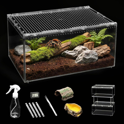Large Reptile Tank PC Starter Kit,Escape Proof Tarantula Enclosure | Hermit Crab