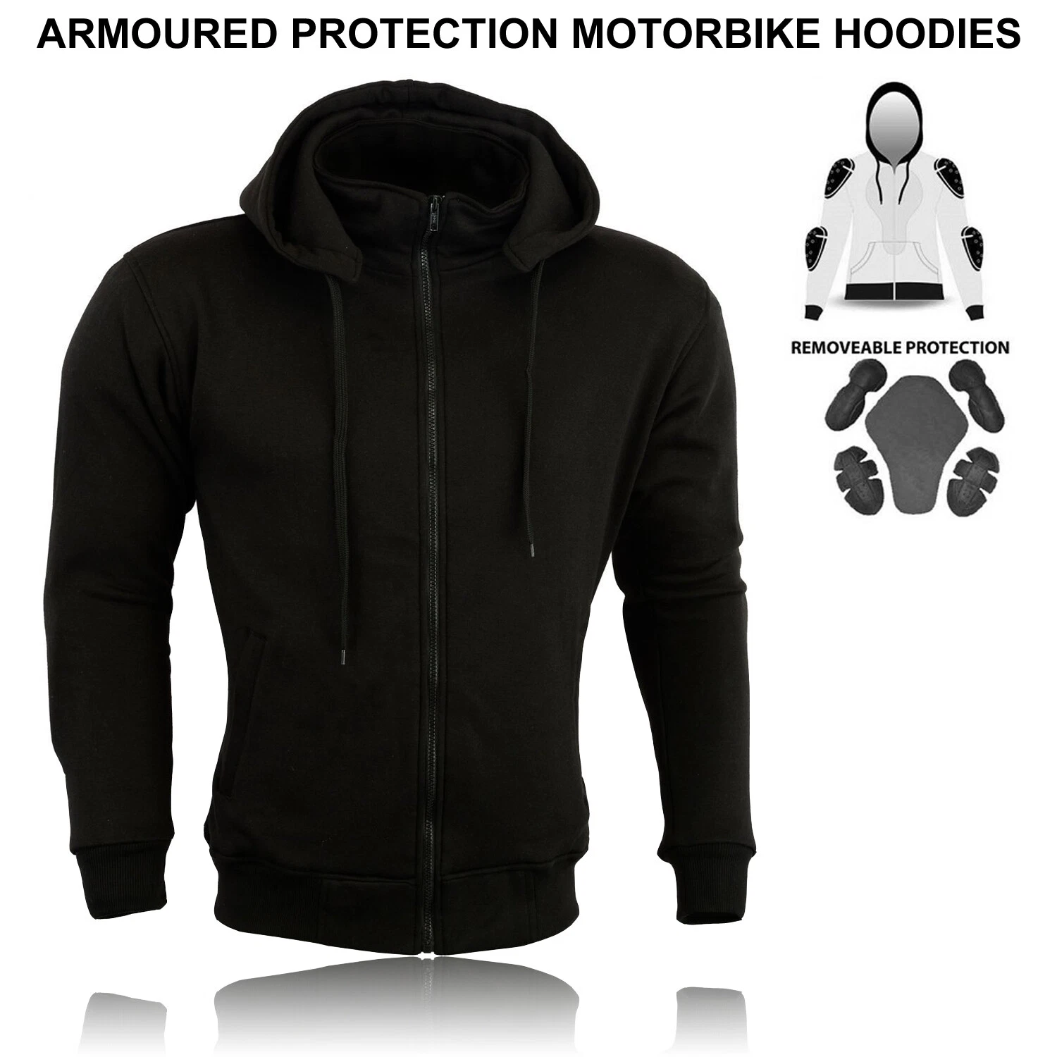 Motorcycle Motorbike Armoured Hoodie Hoody Fleece Jacket Zip Up Removable Armour
Opens in a new wind