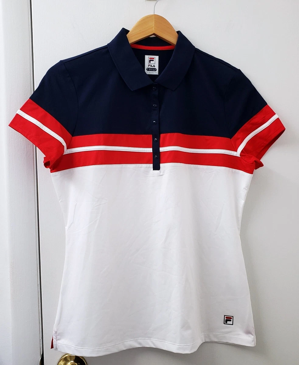 Fruity lån fjols FILA Athletic Polo Shirt Womens L 20X26 Snap Front Tennis Golf Sports *A1 |  eBay