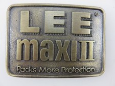 Lee MAXI II Packs More Protection Belt Buckle Brass Vintage Advertising