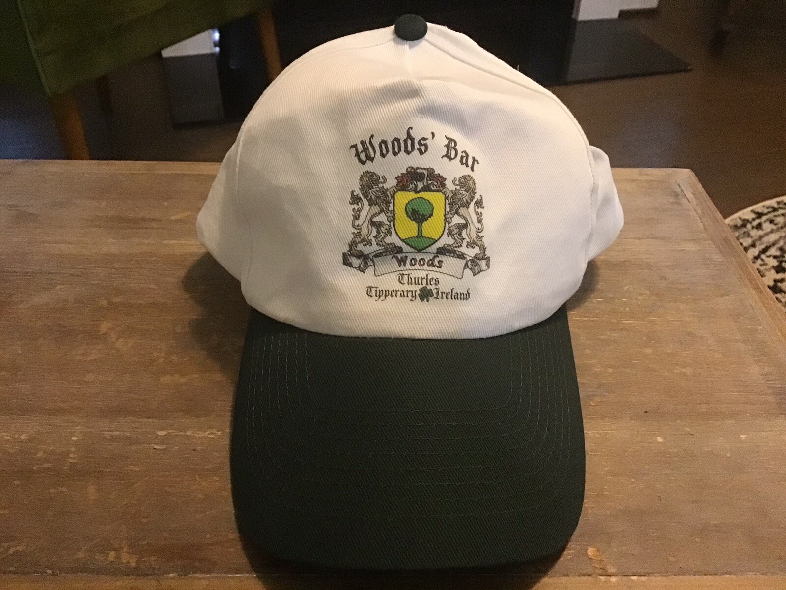 Woods’ Bar Tipperary Ireland Vintage Baseball Hat White/Green Irish Adjustable