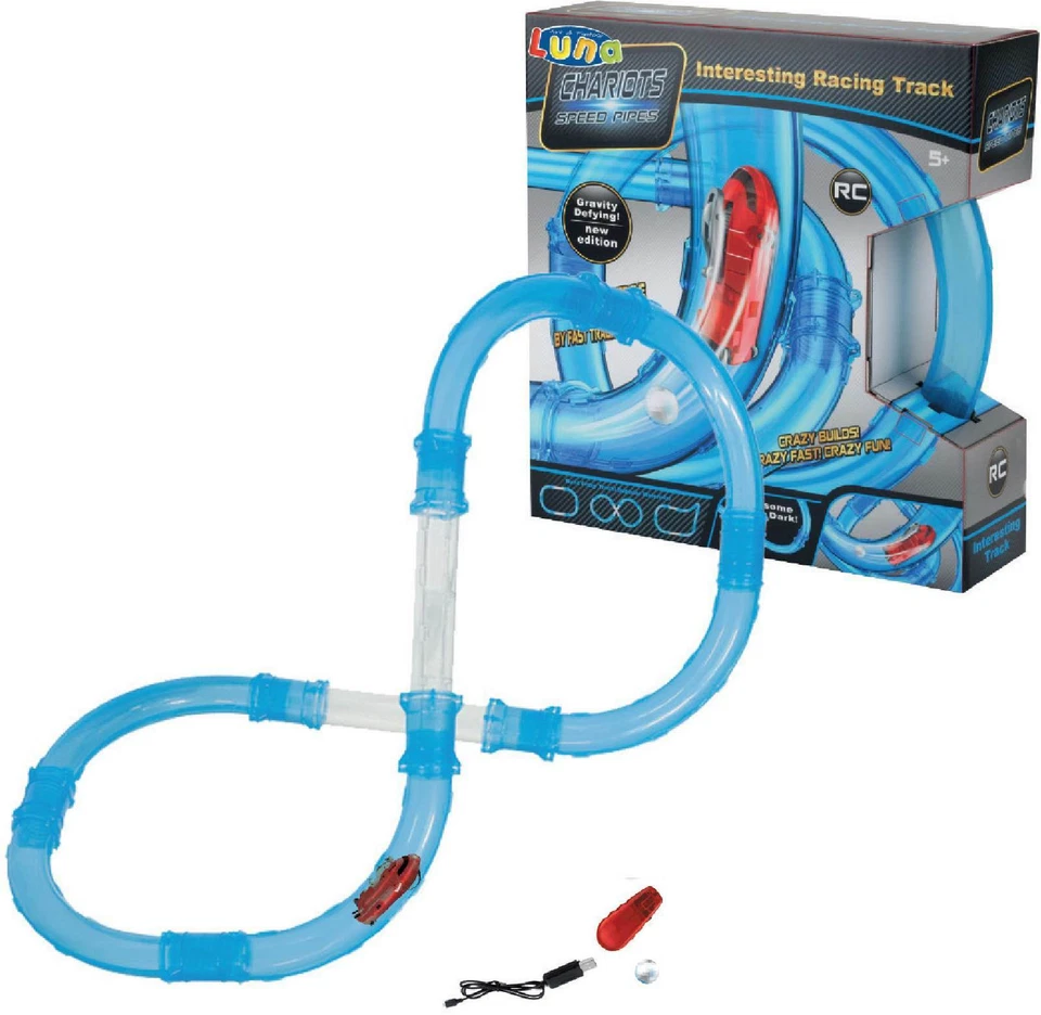 DIAKAKIS Luna Röhren Rennbahn mit Gleitwagen, Fernbedienung Lichteffekte +5J