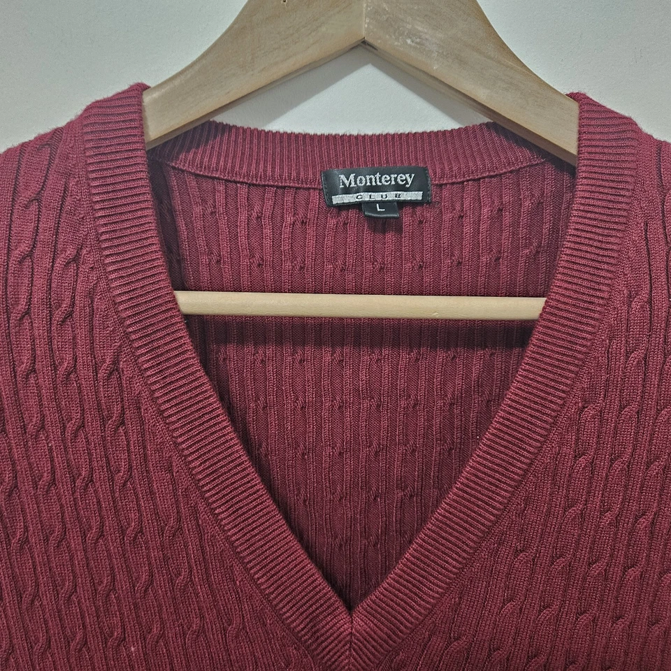 MONTEREY CLUB Men's Burgundy Cable Knit V-Neck Vest Size L — 第 4/4 张图片