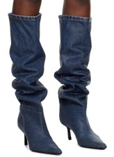Occident Pointed Toe Knee High Boots Mid Stiletto Heels Pull On Shoes Womens New