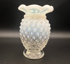 Fenton Moonstone Mini Hobnail White Opalescent Bud Vase Ruffle Edge
