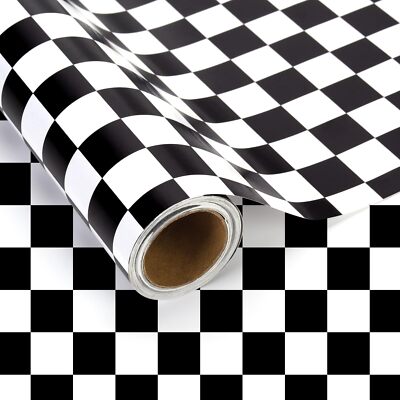 1 Roll Black Checkered Wrapping Paper Mini Roll 17in x 32.8Ft Black White Che...