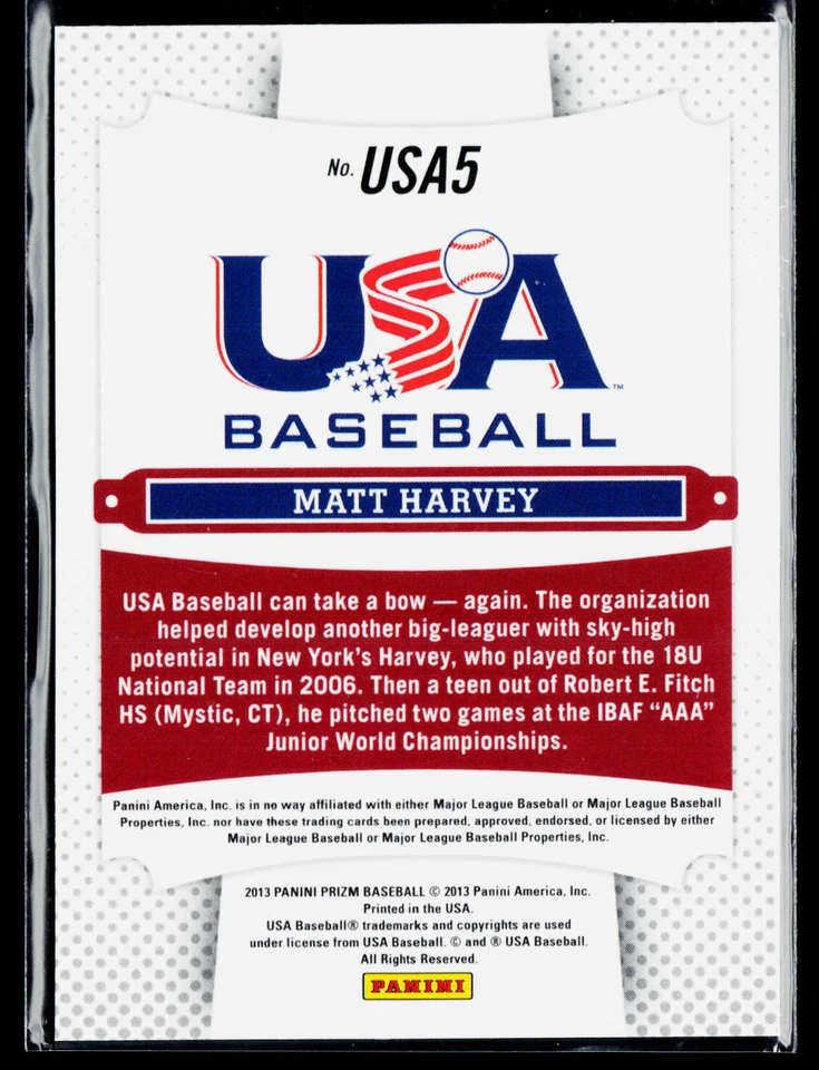 2013 Panini Prizm - USA Baseball #USA5 Matt Harvey - Image 2 of 2