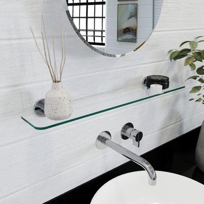 Croydex Glass Bathroom Shelf 4.9'' H X 25.1'' W, Rectangular Wall Mount In Chrome