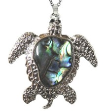 Beautiful Abalone Sea Turtle Pendant Necklace 18" Stainless Steel Chain