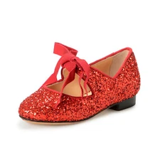 Charlotte Olympia Girls "INCY OLIVIA" Red Glitter Leather Ballet Flats Shoes