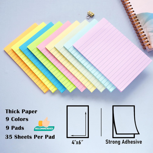 (Paquete de 9) Notas adhesivas forradas 4x6 - Almohadillas de notas pastel con adhesivo fuerte, 35 hojas - Imagen 2 de 12