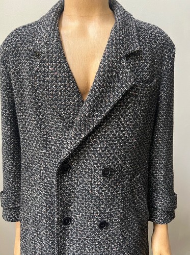 Abrigo Chaqueta Hombre Doble Pecho Tweed Lana Vintage Años 90 Cinturón Retro Carrera XL 48 - Imagen 3 de 8