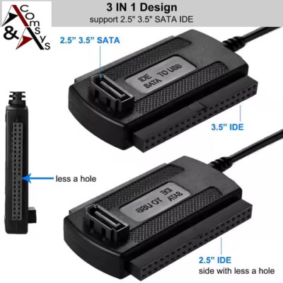 Adapter USB 2.0 auf SATA u. IDE 2.5'' u. 3.5'' SDD HDD Festplatte Laufwerk 3-in-1