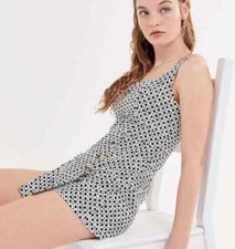 Urban Outfitters Dalila Square Neck Skort Romper Printed Button Black White S
