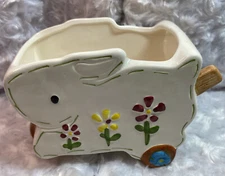 Vintage Ceramic Rabbit Wheelbarrow Planter Sponge Holder Baby Product Holder