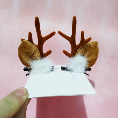 1 Pair Christmas Hair Clips Cartoon Plush Elk Ear Hairpins Santa Snowman Barrett