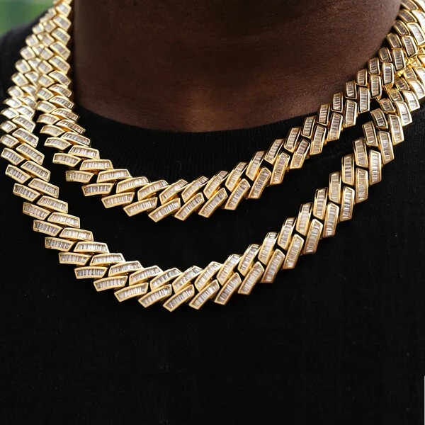 14MM Baguette Channel Set Cuban Necklace (SIZE-18) UK