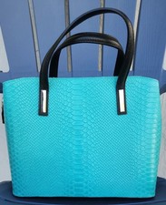 Turquoise Blue Green Authentic Leather Reptile Pattern Handbag Purse Tote $185