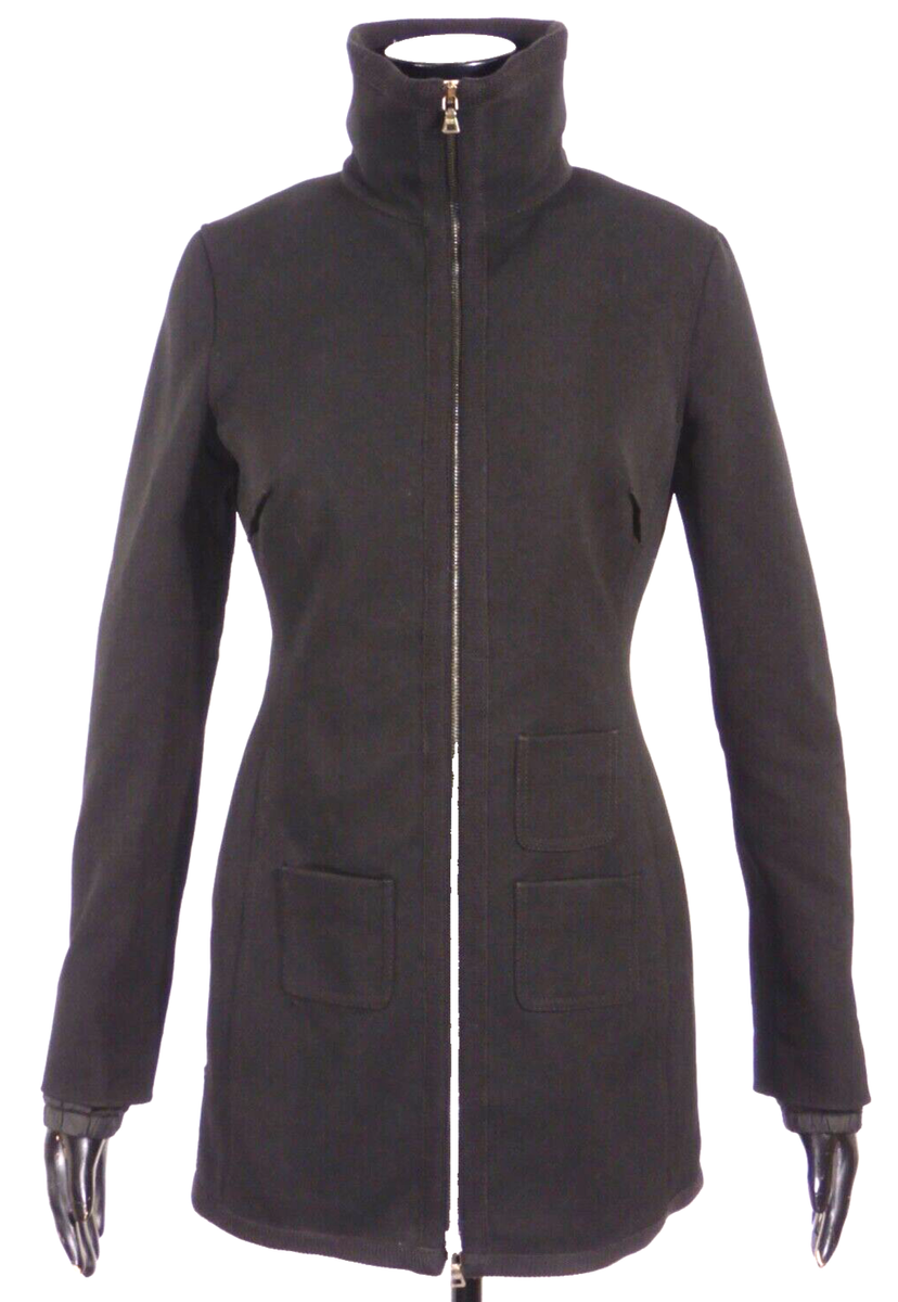 Prada Black Coat With Fur Trim Size 42 | eBay