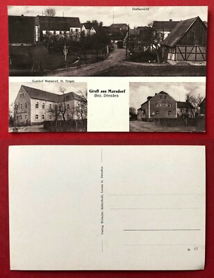 Postcard Marsdorf near Moritzburg around 1930 Gasthof, Landw. Machine Herald (96082