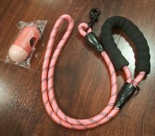New other 6Ft Heavy Duty Dog Pink Leash Nylon Rope Plus Poop Bag Holder w/Bags