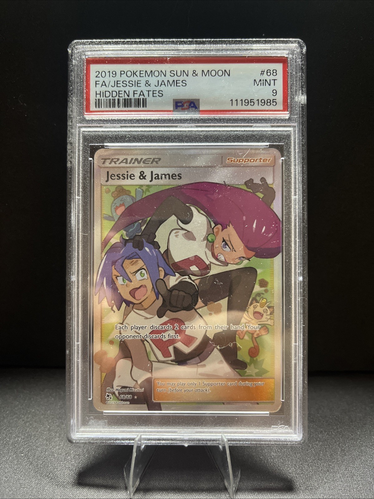 Pokemon Jessie & James Full Art Holo Card 68/68 Hidden Fates PSA 9